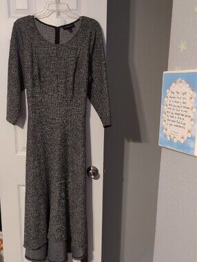 Lane Bryant Black & White Textured Tie-Waist Midi Dress